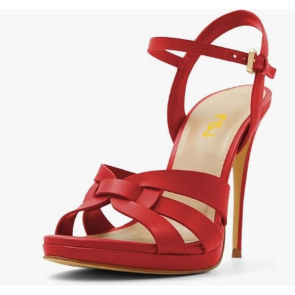 FSJ Shoes - FSJ Red High Heel Strappy Sandals Open Toe Ankle Strap Platform Shoes